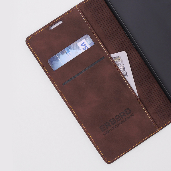 Case for Motorola Edge 40, ERBORD Vintage, wallet with flap, coffee