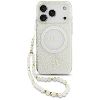 Guess IML Flowers Electroplated Allover With Beads Strap Case, for MagSafe, with strap for iPhone 17 Pro