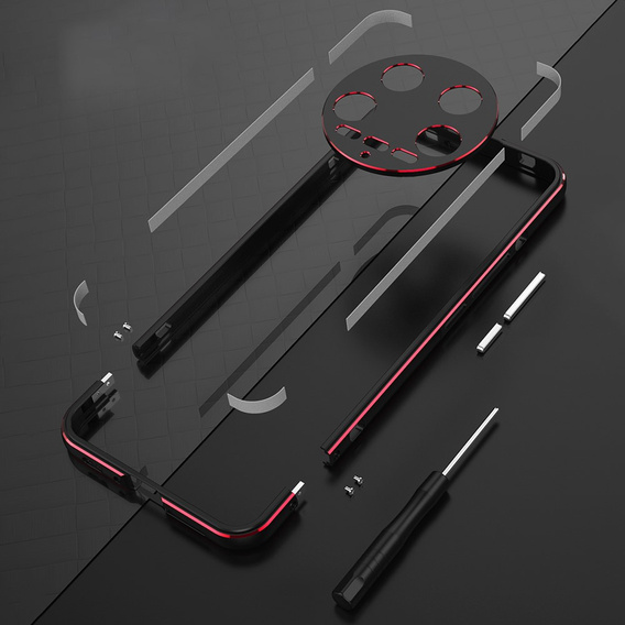 Case for Xiaomi 14 Ultra, Armor Bumper, with lens cover, black / red