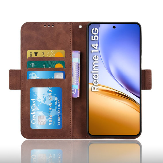 Flip case for Realme 14 5G / Realme 14T 5G, Card Slot, brown
