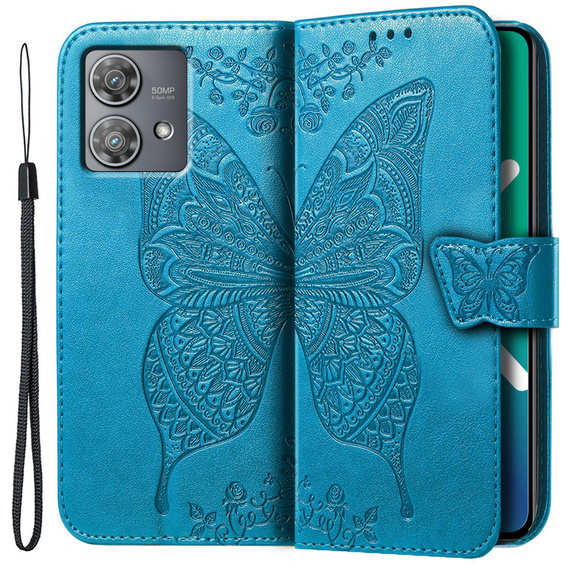 Flip case for Motorola Edge 40 Neo, Butterfly, blue