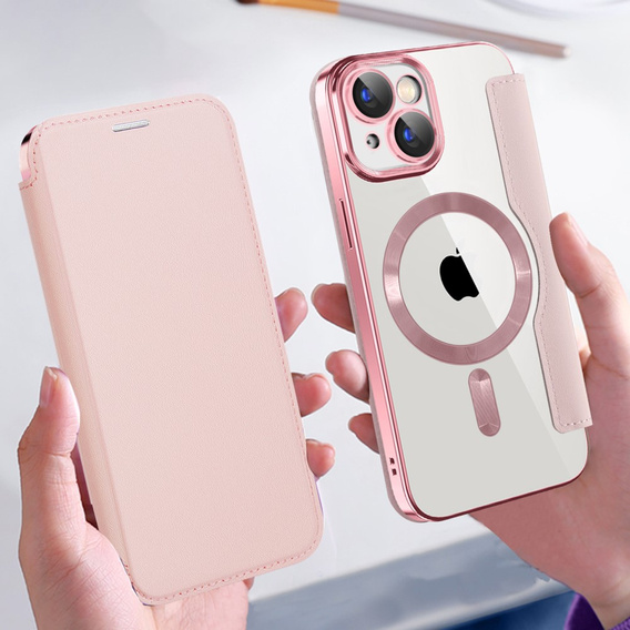 Flip case for iPhone 15, RFID Wallet MagSafe CamShield, pink