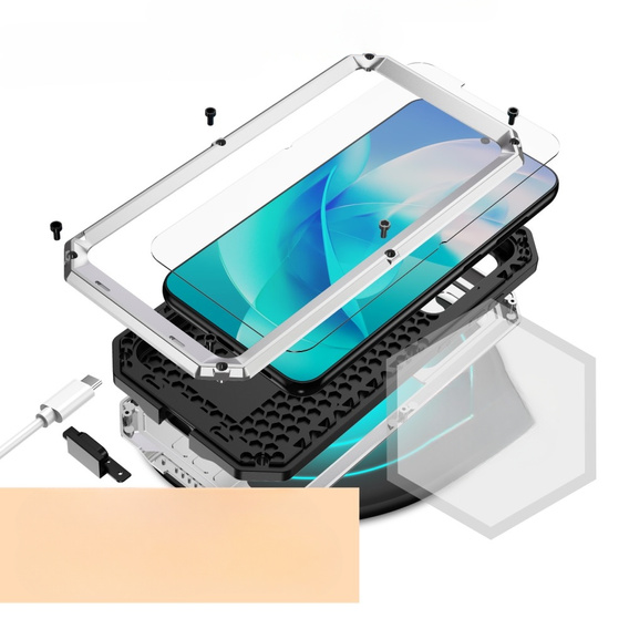 Armored case for Samsung Galaxy S23, R-JUST CamShield Slide, silver / black