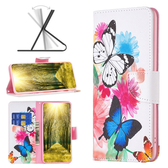 Flip case for Samsung Galaxy A35 5G, Wallet, Butterflies white