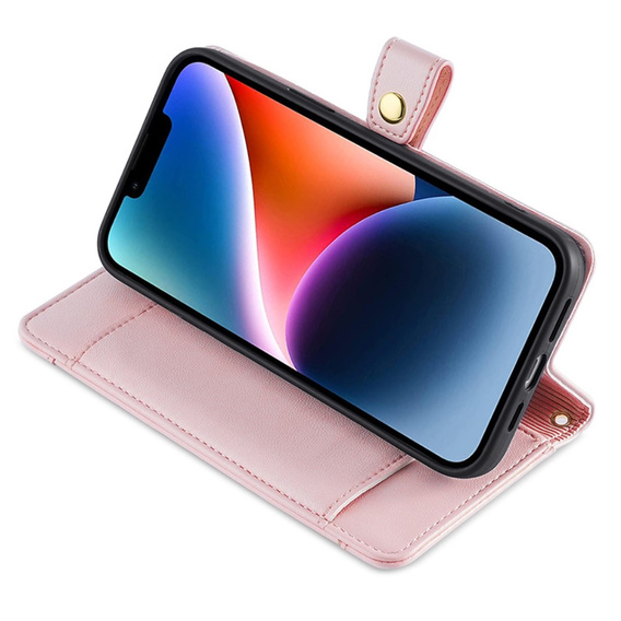 Flip case for iPhone 15, Wallet Zipper Pocket, pink