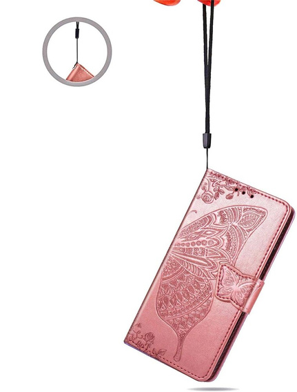 Flip case for Motorola Edge 50 Pro, Butterfly, pink rose gold