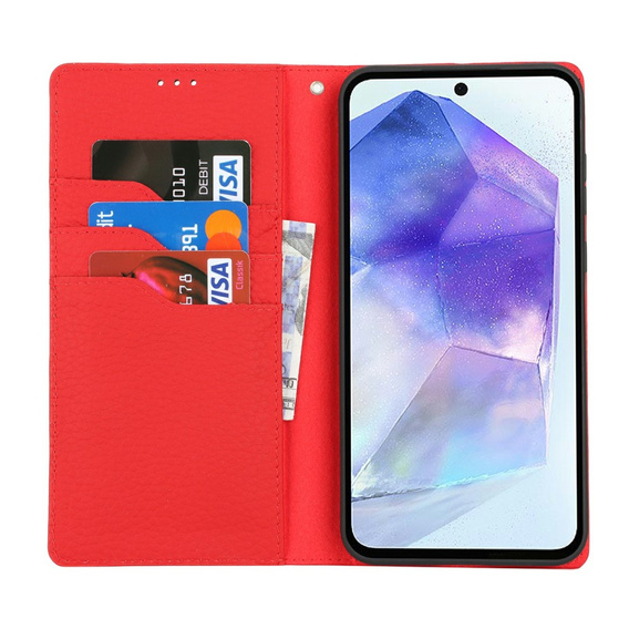 Flip case for Samsung Galaxy S25+ Plus, Litchi Skin Grain, red