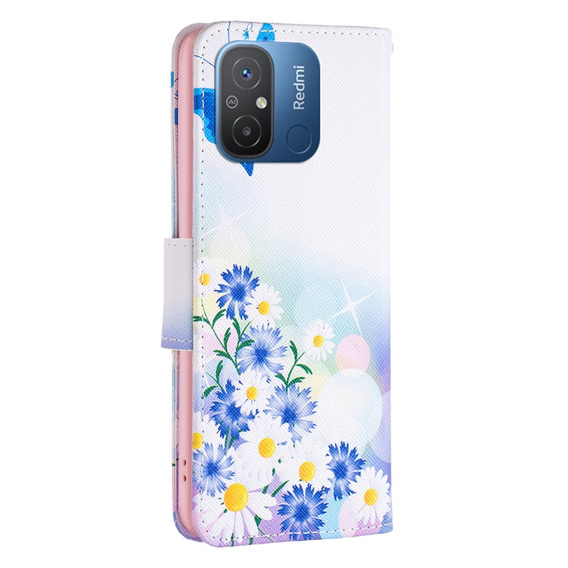 Flip case for Xiaomi Redmi 12C, butterfly and flowers, white