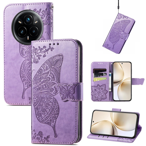 Flip case for Realme 14 Pro 5G, Butterfly, purple