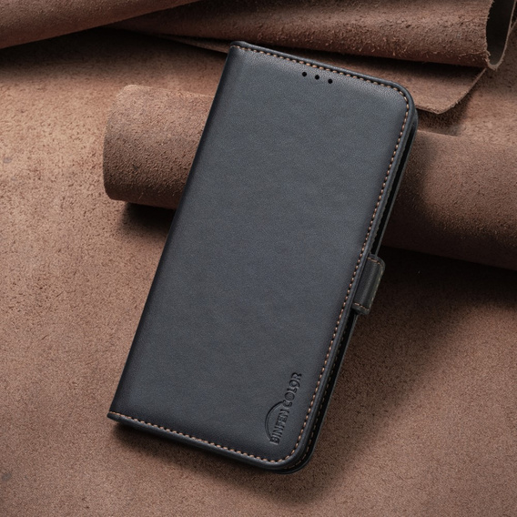 Flip case for Samsung Galaxy A15, BINFEN Wallet, black + 9H glass