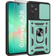 Armored Case for Samsung Galaxy A26, CamShield Slide, green + Tempered Glass 9H