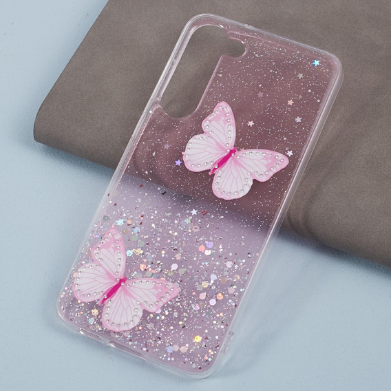 Case for Samsung Galaxy S24, Glitter Butterfly, pink