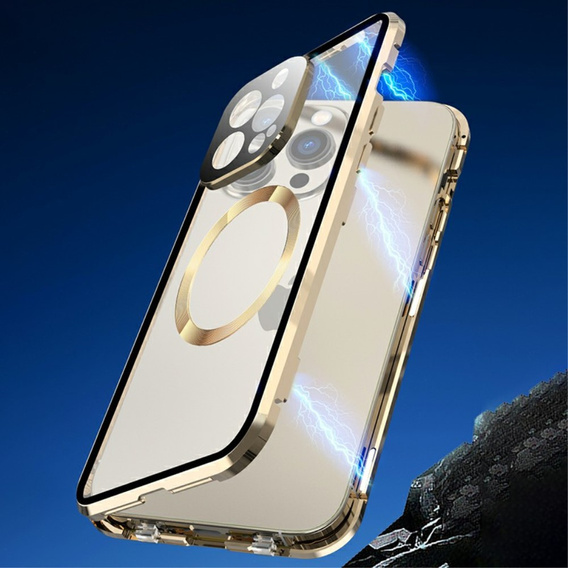 Magnetic Dual Glass MagSafe case for iPhone 15 Pro, gold