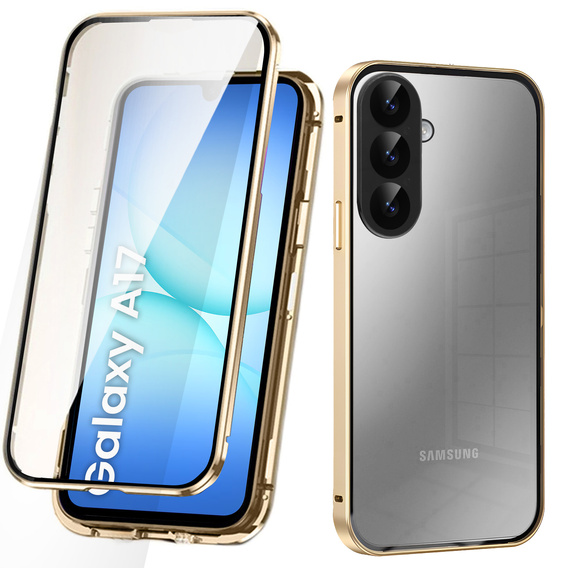 Case for Samsung Galaxy A17 5G, Magnetic Dual Glass, transparent with gold sides