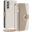 Flip case for Samsung Galaxy M34 5G, Wallet Zipper Pocket, with mirror, white