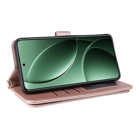 Crossbody Leather Wallet flip case for Xiaomi Poco F7 Pro, pink
