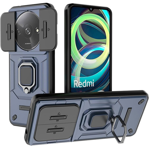 Case for Xiaomi Redmi A3, KickStand Camera Lens, blue