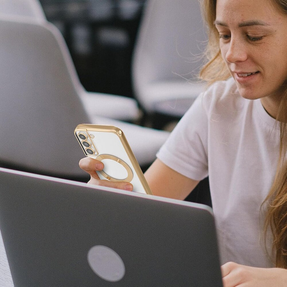 Case for Samsung Galaxy S24+ Plus, Electro MagSafe, gold + Screen Glass