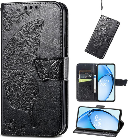 Flip case for Oppo A60, Butterfly, black