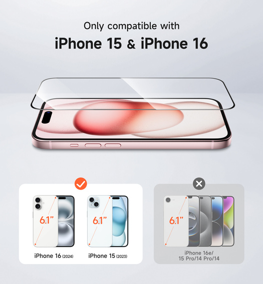 2x SURITCH tempered glass for iPhone 16 / 15