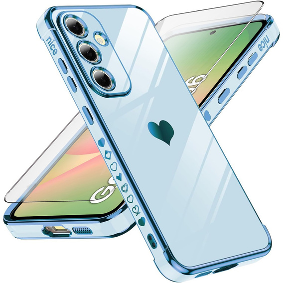 Case for Samsung Galaxy A56, Electro heart, blue + Glass 9H