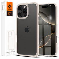 Spigen case for iPhone 16 Pro Max, Ultra Hybrid, transparent / titanium + 9H Tempered Glass
