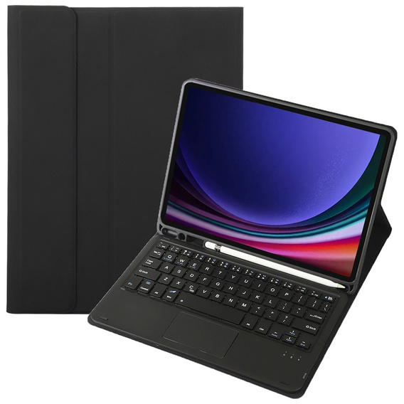 Case + keyboard Samsung Galaxy Tab S9, Leather Pen Slot TouchPad, black