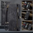 CASEME case for Samsung Galaxy S25 Ultra, Retro Leather Wallet, with strap, black