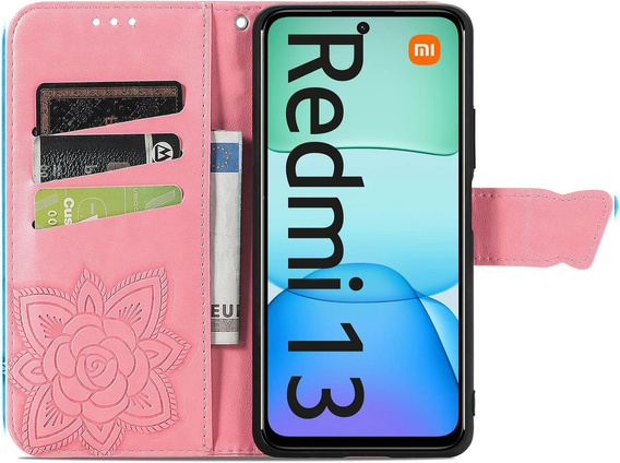 Flip case for Xiaomi Redmi 13, Butterfly, pink rose gold