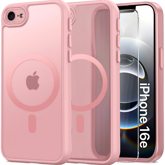 Case for iPhone 16E, for MagSafe, ERBORD Matt Case, black + Screen Glass