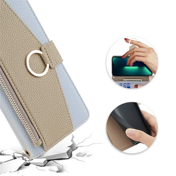 Flip case for Motorola Edge 40 Neo 5G, Wallet Zipper Pocket, with mirror, blue