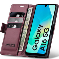 Case for Samsung Galaxy A16, ERBORD Glossy Litchi, wallet with flap, red