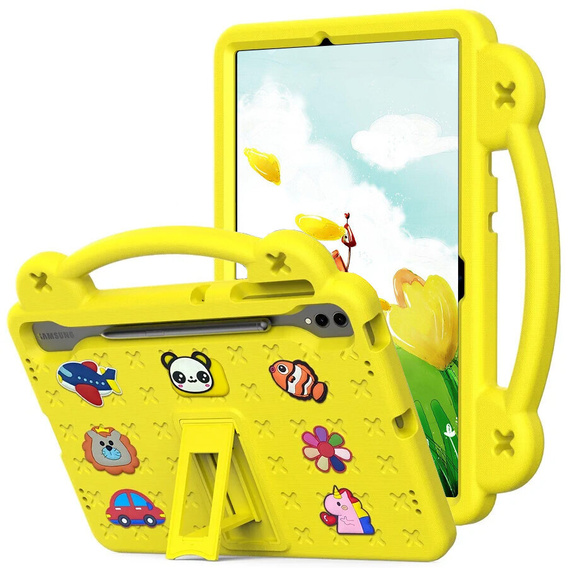 Children's case for Samsung Galaxy Tab S9 FE+ Plus, Cute Patterns, with stand, yellow