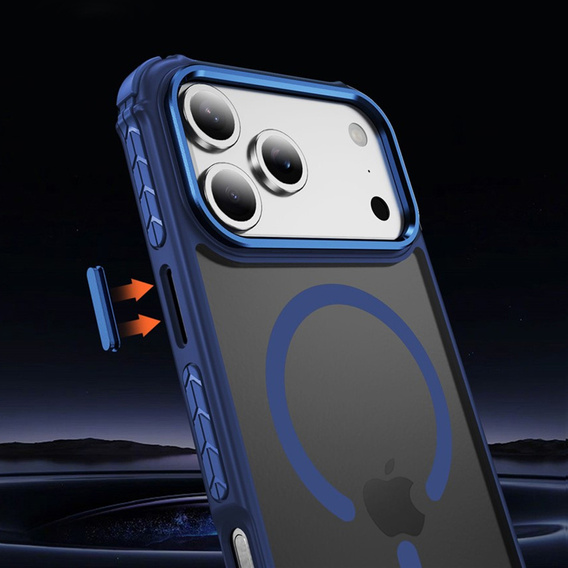 Matt Case for iPhone 17 Pro Max, armoured, for MagSafe, smoky with blue sides