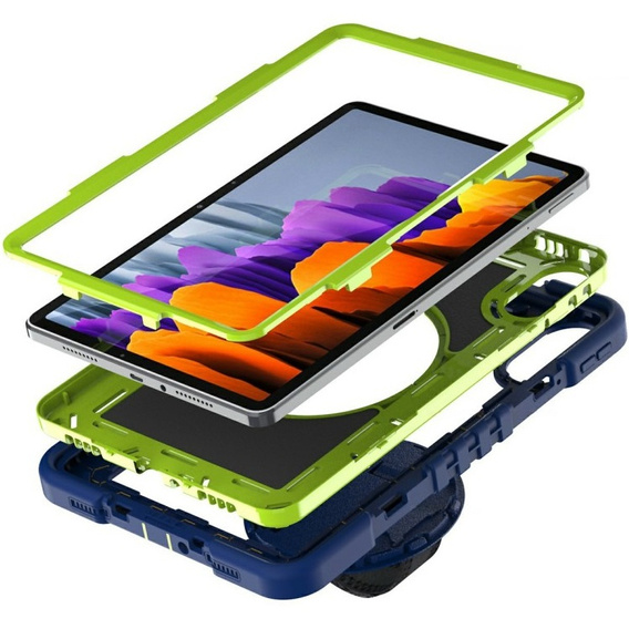 Armoured case for Xiaomi Redmi Pad 2, with stand and shoulder strap – navy blue and green