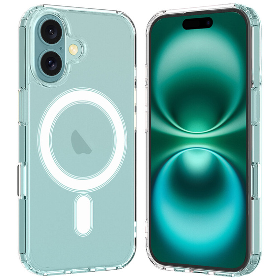 MagSafe Magnetic Case for iPhone 16 Plus, ERBORD CrystalMag, transparent + Glass for screen