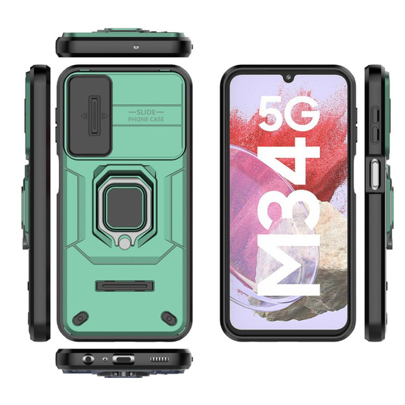 Case for Samsung Galaxy M34, KickStand Camera Lens, green