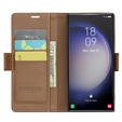 Case for Samsung Galaxy S24 Ultra, ERBORD Glossy Litchi, wallet with flap, brown