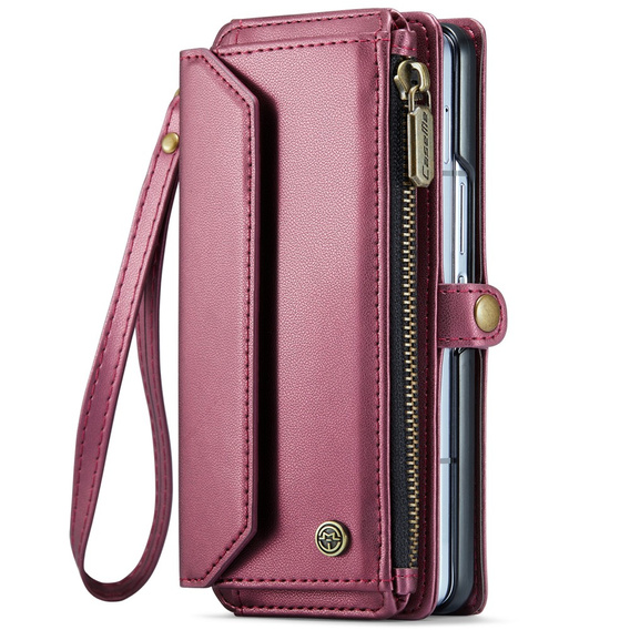 Case CASEME for Samsung Galaxy Z Fold6 5G, RFID Leather Wallet, with shoulder strap, red