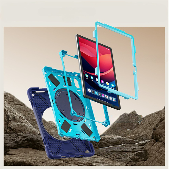 Children's case for Lenovo Tab M11, armored with strap, navy blue / green