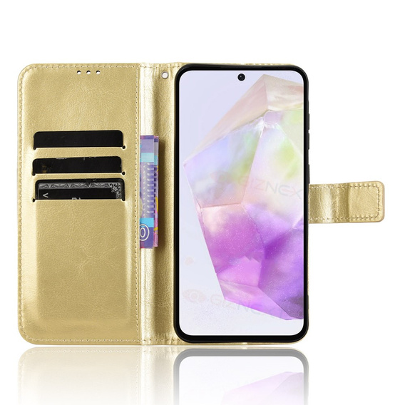 Flip case for Samsung Galaxy A56, Crazy Horse Wallet, gold