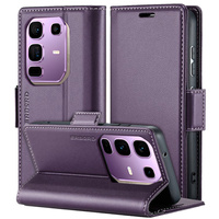 Case for Infinix Note 50 Pro, ERBORD Glossy Litchi, wallet with flap, purple