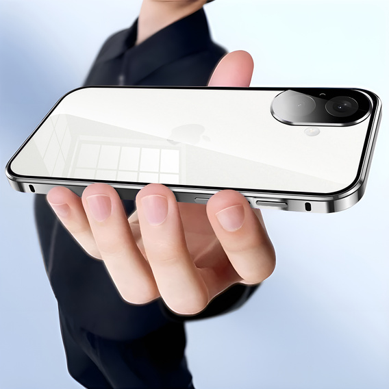 Case for iPhone 16, Magnetic Dual Glass, silver