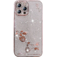 Case for iPhone 12 Pro, Glitter Flower, pink rose gold