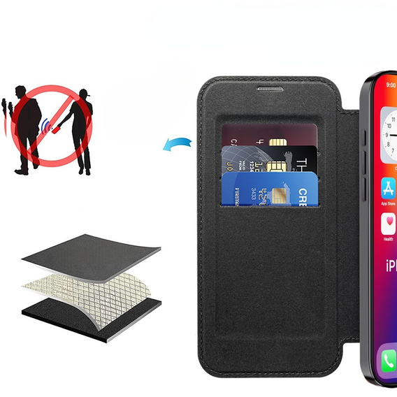 Flip case for iPhone 16, RFID Wallet MagSafe CamShield, black