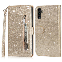 Flip case for Samsung Galaxy A36 5G, Wallet Zipper Pocket Glittery, gold