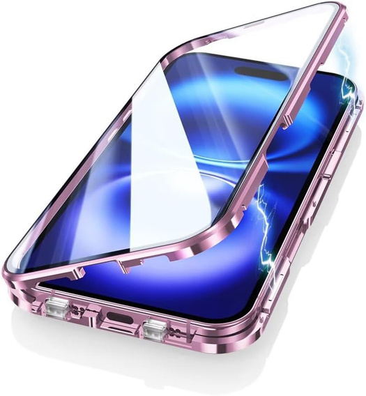 Magnetic Dual Glass MagSafe case for iPhone 16, pink rose gold