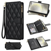Flip case for Samsung Galaxy S25 Edge, Rhombus Crossbody Leather, black