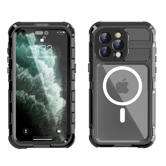 IP68 Waterproof Case for iPhone 15 Pro, SHELLBOX MagSafe, black