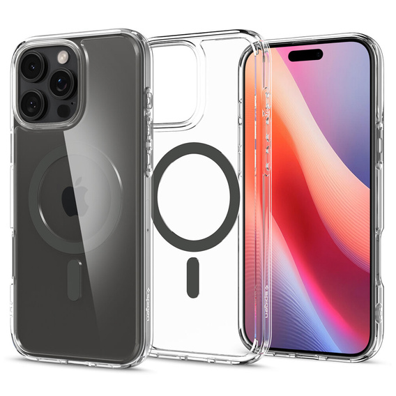 Spigen MagSafe Case for iPhone 16 Pro Max, Ultra Hybrid, transparent / gray + 9H Tempered Glass
